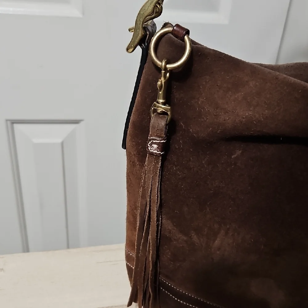 Coach REHAB Dark Brown Suede Bag Crossbody with Tassel - Picture 4 of 13